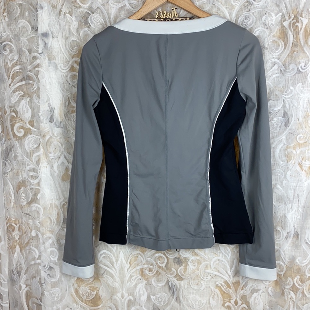 Boston Proper Sport Grey Black Zip up blazer jacket lightweight colorblock small - Picture 10 of 11